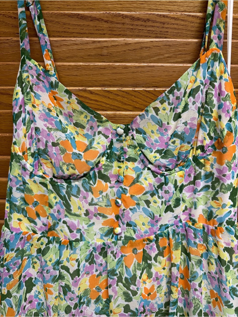 Astr Tiered Floral Maxi Dress in Orange, Purple & Green - Picture 2 of 6